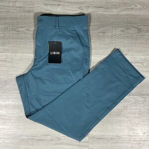 Libin Mens Size 34 x30 Blue Lightweight Stretch Straight Leg Golf Pants NWT